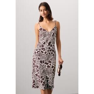 Adam‎ Lippes Animal Print Silk Slip Dress White Brown V-Neck Sleeveless Sz 4